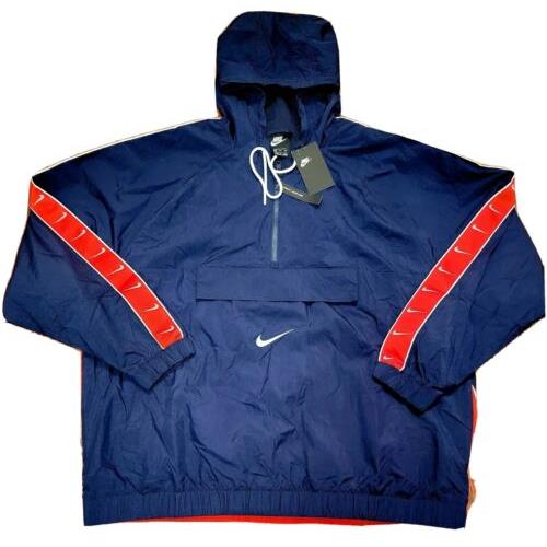 Men`s Nike Sportswear Big Swoosh Pullover Jacket Navy Red Size 2XL CD0419-451