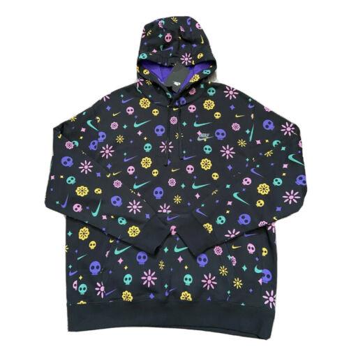 Nike Mens Day of The Dead Club Pullover Hoodie CU3516-010 Size 2XL Mardi Gras