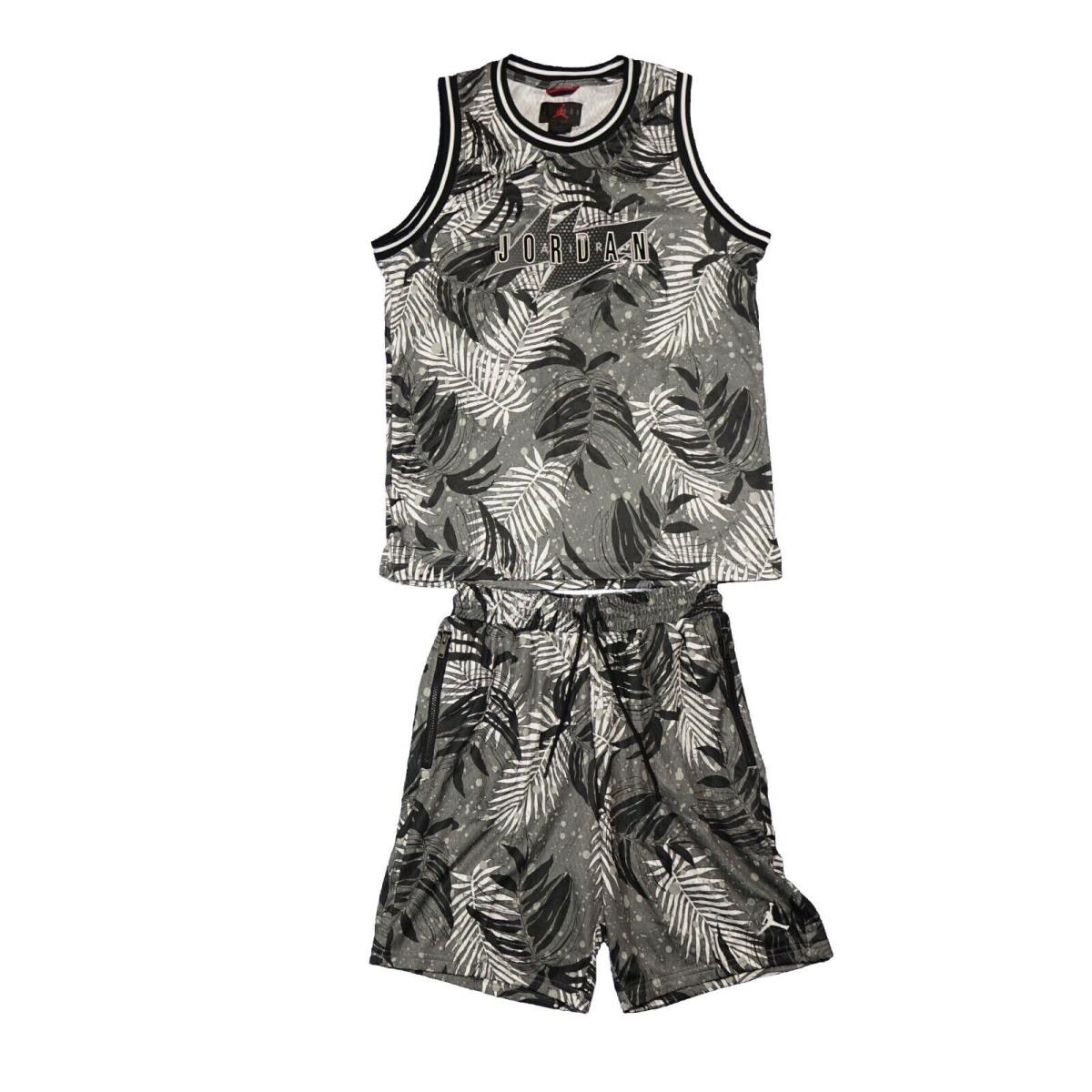 Nike Jordan Jumpman Palm Floral Tank and Shorts Set Basketball Black Gray Medium