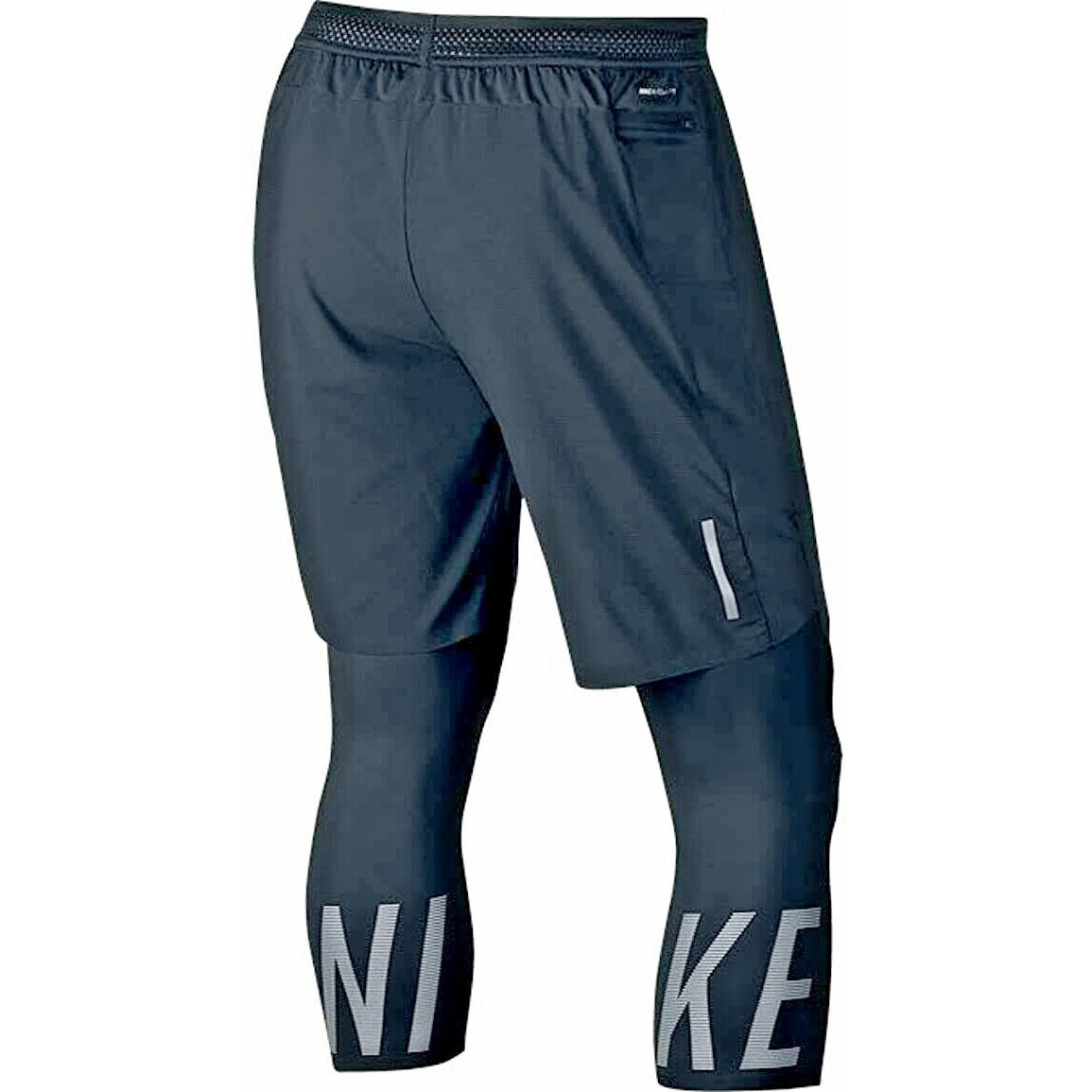 Nike Men`s Aeroswift 2-in-1 3/4 Hybrid Shorts Legging Capri 852321 Black -xs