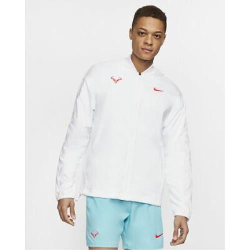 Men`s XL Nike Rafa Court Full Zip Tennis Jacket White Laser Crimson CI9135-102