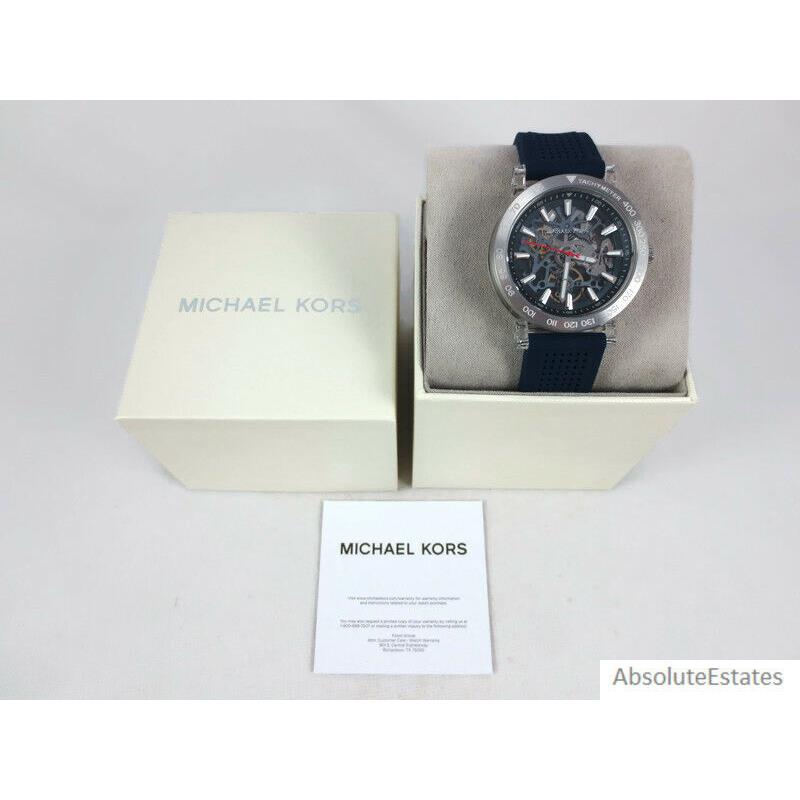 Michael Kors Greer Silver Navy Blue Mens Automatic Skeleton Watch MK9040