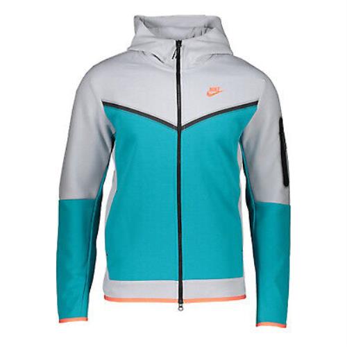 Nike Tech Fleece Hoodie Mens CU4489-012 Grey Aquamarine Orange Hoody Size 2XL