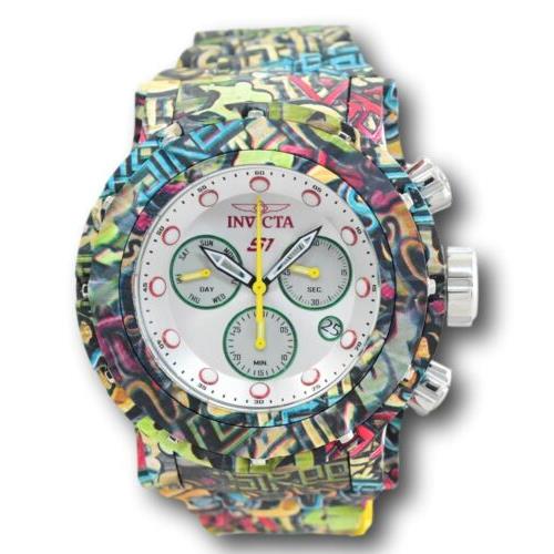 Invicta S1 Rally Hydroplated Men`s 54mm Graffiti Swiss Chrono Watch 34893 Rare - Dial: Gray, Silver, Band: Blue, Multicolor, Orange, White, Bezel: Multicolor