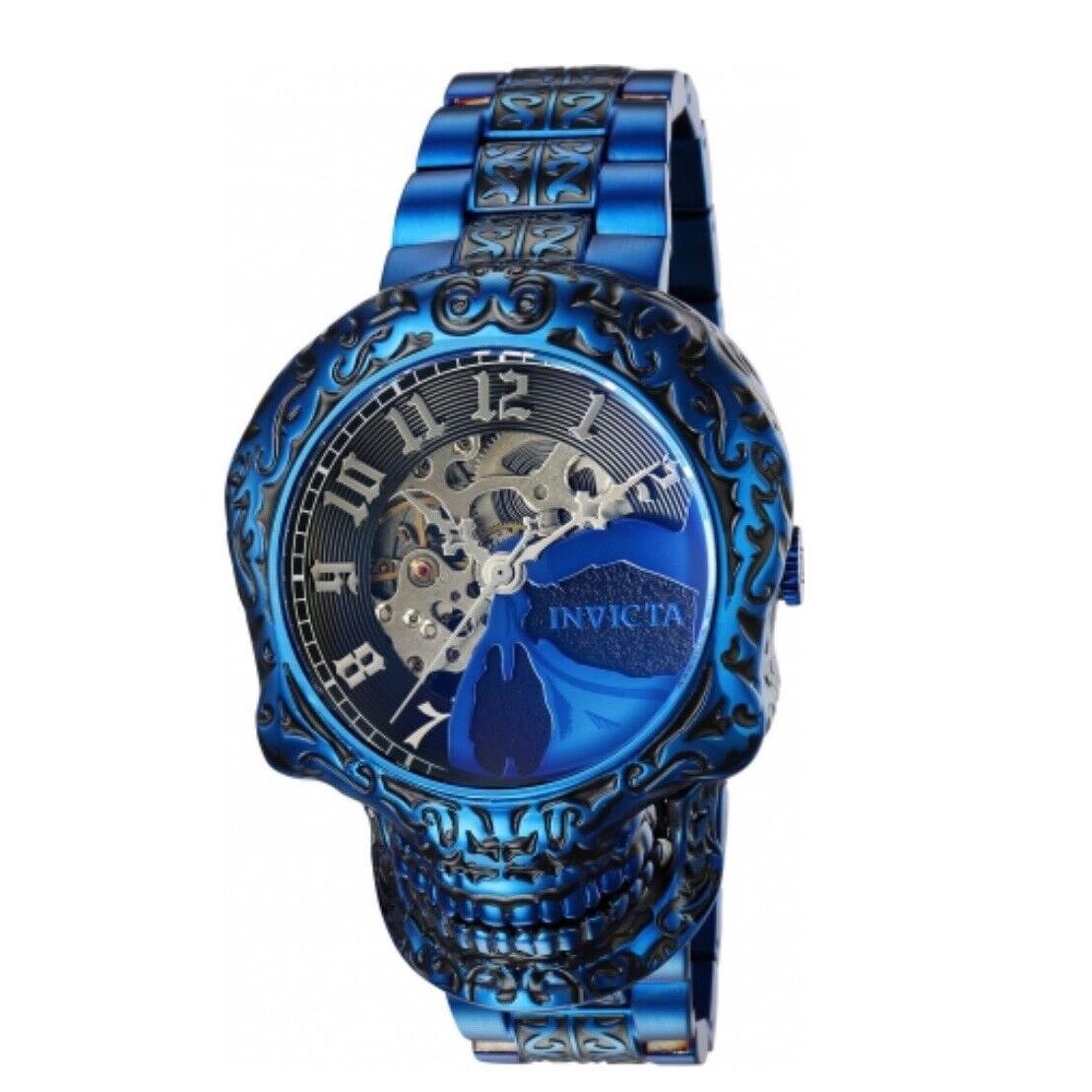 Invicta Artist Skull Automatic Skeletonized Blue Stainless Steel 50mm Watch