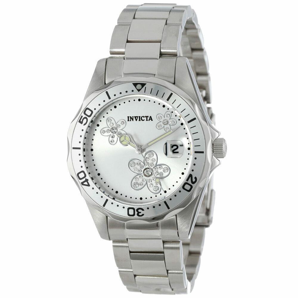 Invicta Women`s Watch Pro Diver Quartz Silver Tone Dial Steel Bracelet 12506