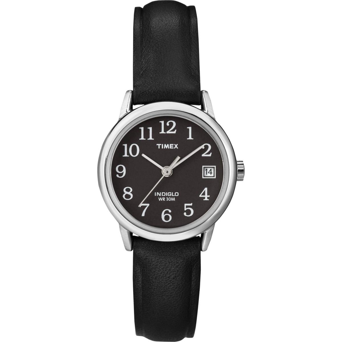 Timex T2N525 Women`s Easy Reader Black Leather Strap Watch