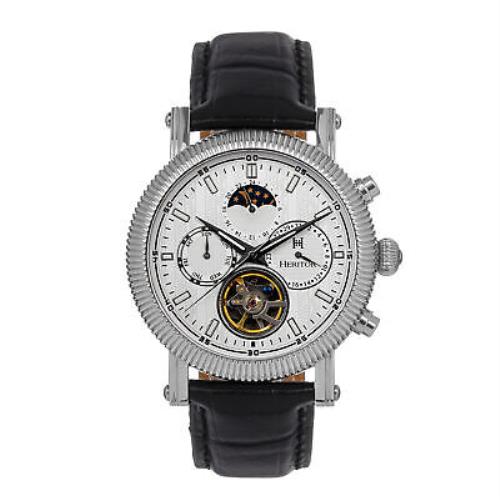 Heritor Automatic Barnsley Semi-skeleton Leather-band Watch - Silver/white
