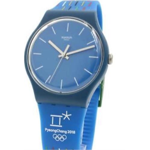 Swiss Swatch Olympics Petits Batons Blue Silicone Watch 41mm SUOZ277