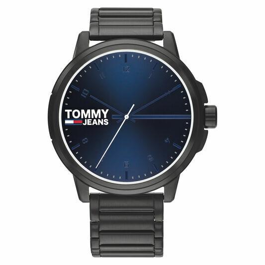 Tommy Hilfiger Men`s Blue Dial Black Strap Stainless Steel Watch 1791678