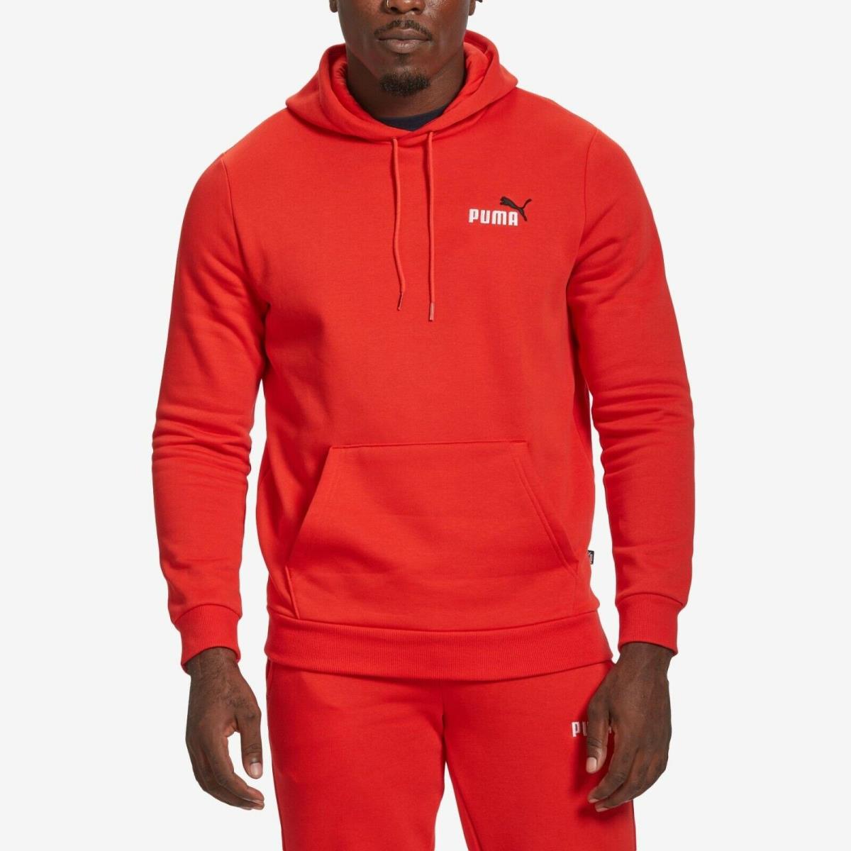 Men`s Puma Essential Embroidery Logo Sweat Hoodie + Matching Pants Tracksuits High Risk Red