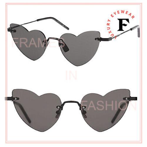 Saint Laurent Loulou 254 Ysl SL254 Black Heart Metal Sunglasses 001 - 001 , Black Frame, Black Lens