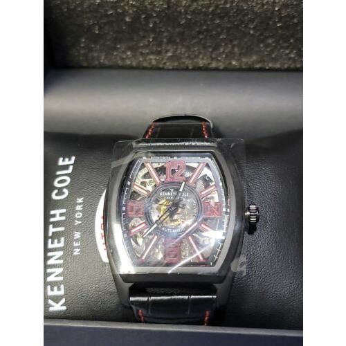 Kenneth Cole Men`s KC51083003 Automatic Tonneau Watch w/ Black Leather Band