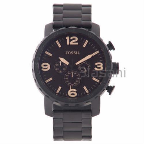 Fossil JR1356 Men`s Nate Black Stainless Steel Quartz Chronograph Watch 50mm