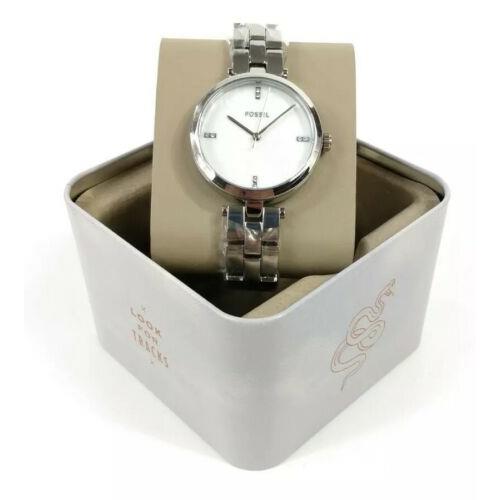 Fossil Womens Watch Jacqueline Silver Stainless Steel White Face BQ7020