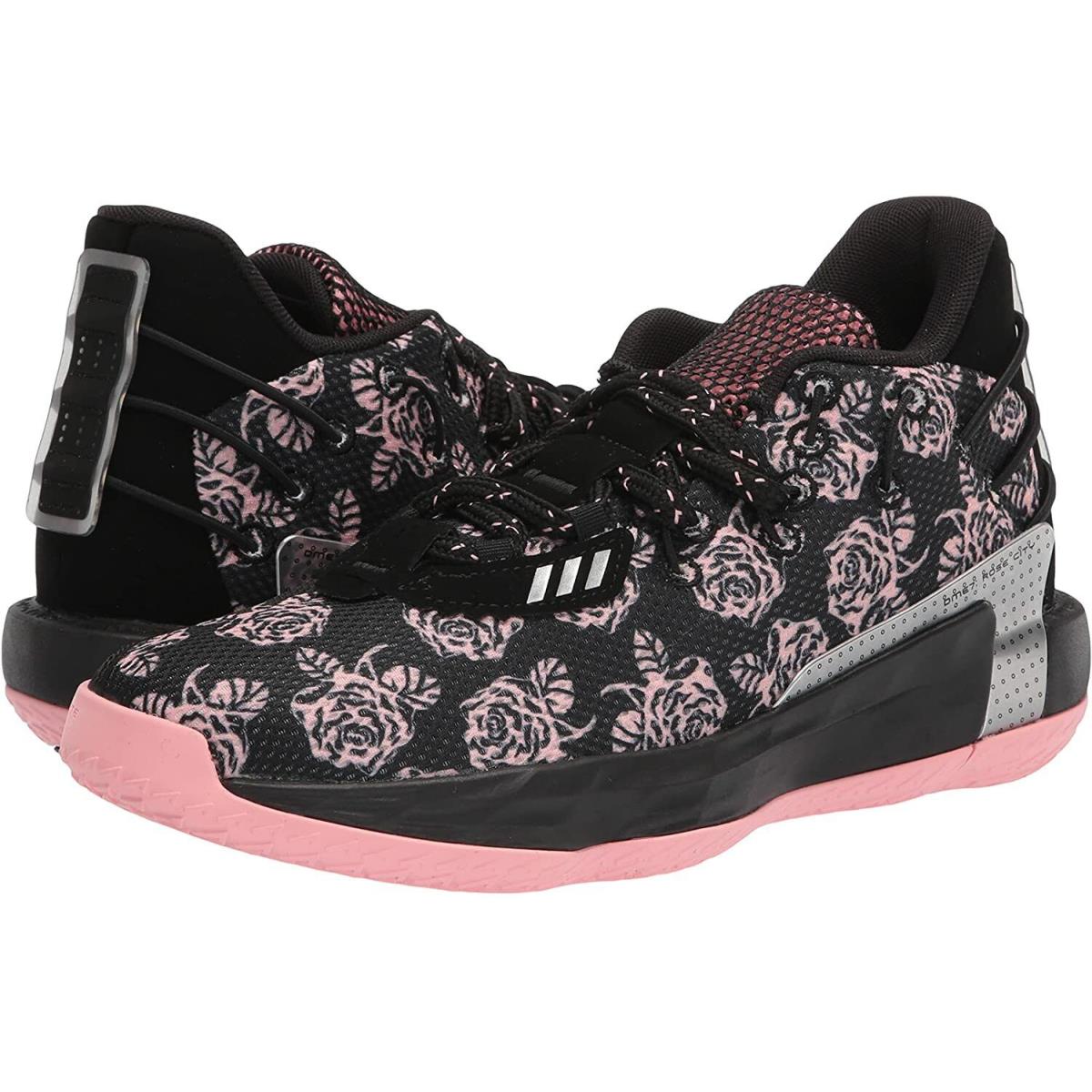 Adidas Girl`s `dame 7` Black/pink/silver Floral Print Basketball Shoes - 6