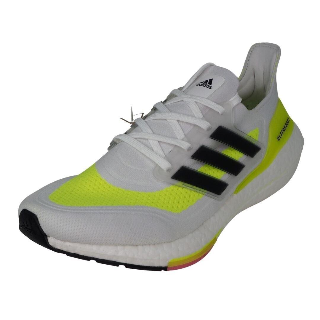 Adidas Ultraboost 21 Men`s Shoes Running White Yellow Sneakers FY0377 Size 8.5