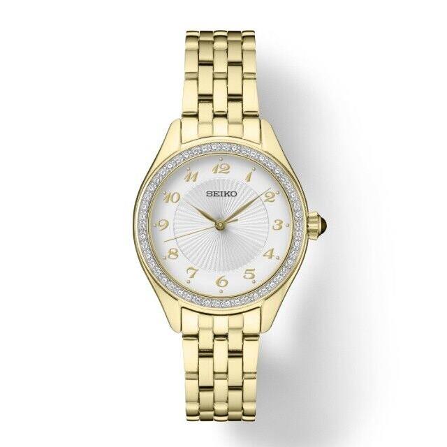 Seiko SUR394 Essentials 29mm White Arabic Gold Crystal`s Quartz Women`s Watch