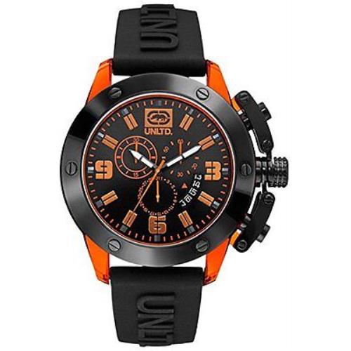 Marc Ecko Black Orange Chrono Acrylic Black Silicone Band Watch E16082G1