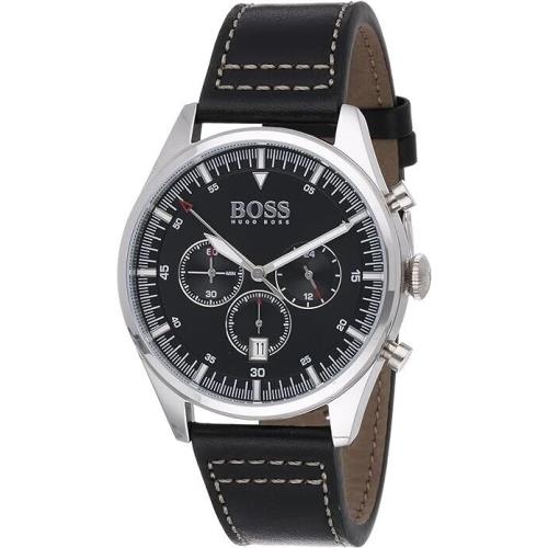 Hugo Boss 1513708 Pioneer Black Chronograph Dial Black Leather Band Mens Watch