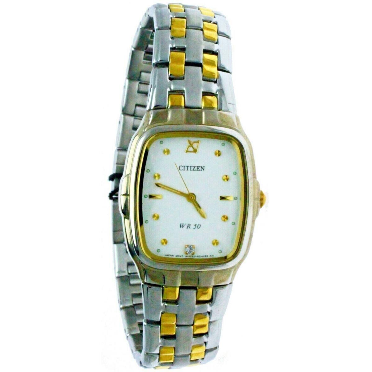 Citizen 50 M Water Resistant Watch Two Tone S Steel Case Band Square White Dial