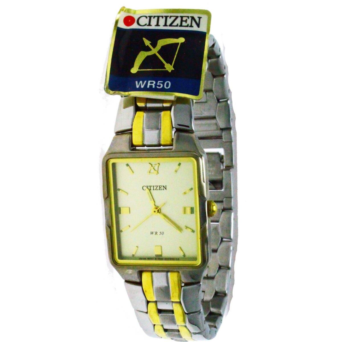 Citizen Square Two Tone S Steel Case Band Yellow Face Watch 50 M Water R