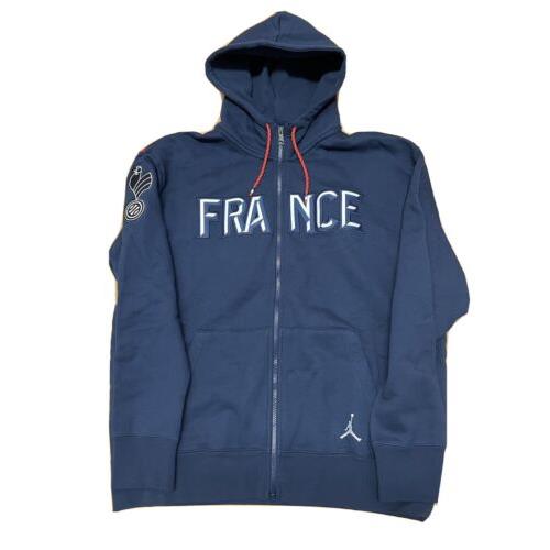 Nike Jordan Men`s France National Team Blue Full-zip Hoodie Size Medium