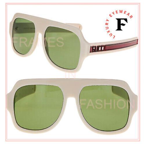 Gucci Sega 0255 Ivory Green Stripe Unisex Sport Sunglasses GG0255S 003