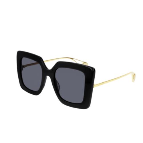 Gucci GG0435S 001 Black Gold /grey Oversized Square Women`s Sunglasses