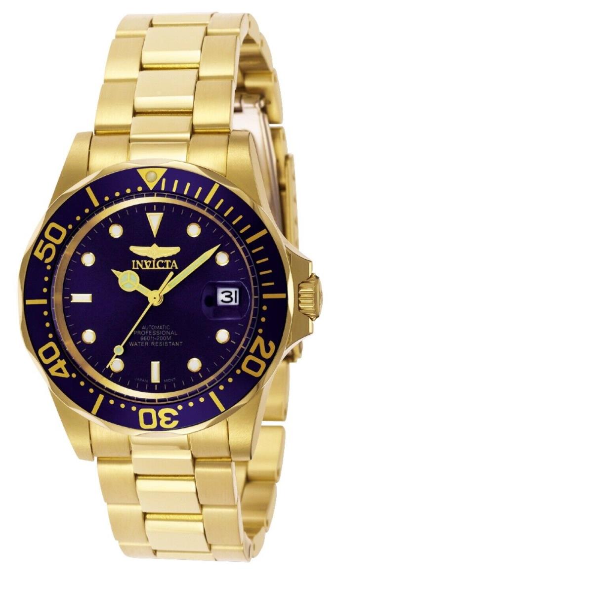 Invicta Men`s Watch Pro Diver Automatic Blue Dial Yellow Gold Bracelet 8930