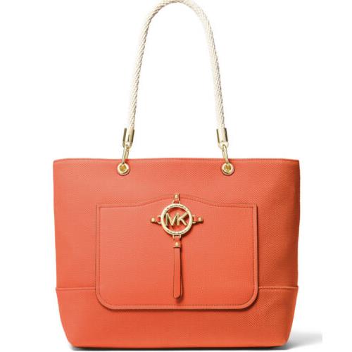 Michael Kors Amy Large Rope Tote Clementine Orange Gold Bag Cotton
