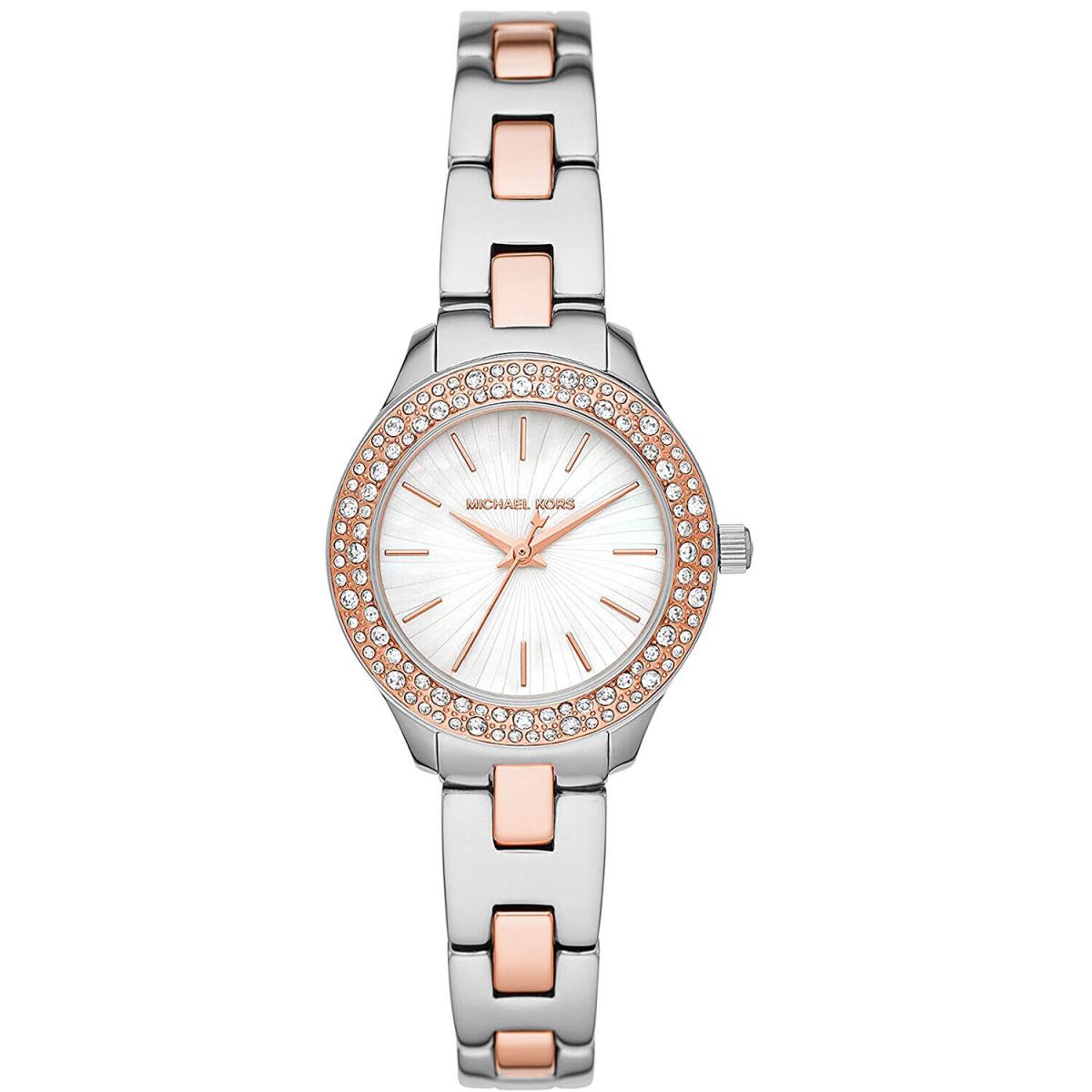Michael Kors Liliane Crystal White Dial Ladies Watch MK4559 Silver Rose Gold