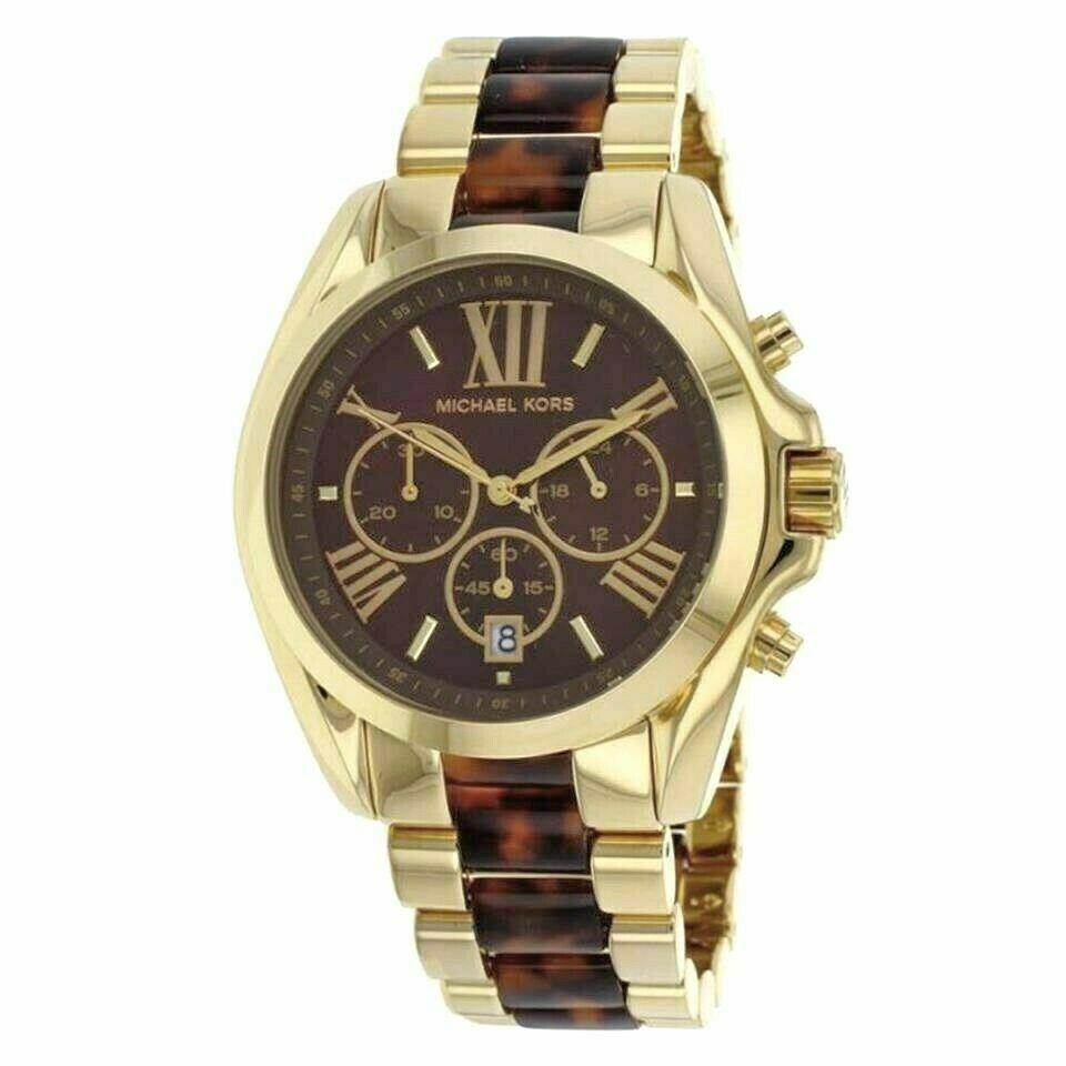 Michael Kors Bradshaw Gold Tone+tortoise+brown Chrono Roman `s Watch MK5696 - Dial: Yellow Gold, Brown, Gold, Band: TORT, Brown, Gold, Bezel: Gold