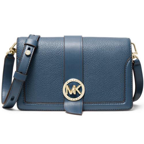 Michael Kors Triple Gusset Crossbody Leather Bag Dark Chambray Gold