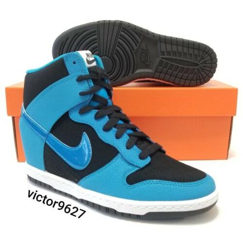 Size 8.5 Nike Dunk Sky Hi Essential Black Blue with Hidden Wedge Womens Shoes