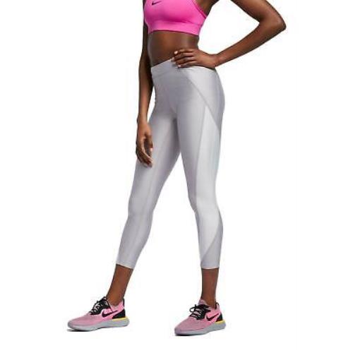 Womens Large Nike Power Speed 7/8 Gray Metallic Running Tights Pants AR4408-027