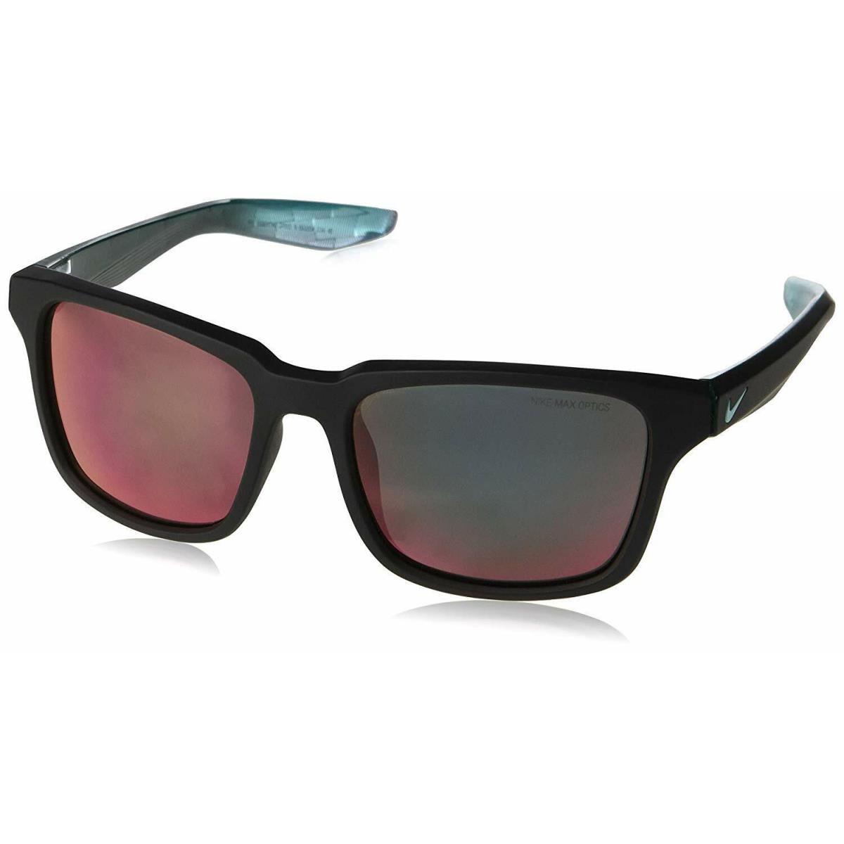 Nike Essential Spree R Black Aurora Prism Unisex Square Sunglasses 57mm - Frame: MATTE BLACK/AURORA GREEN PRISM, Lens: