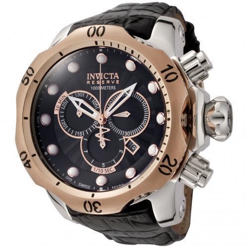 Invicta Men`s Watch Reserve Venom Chronograph Black Dial Leather Strap 0360