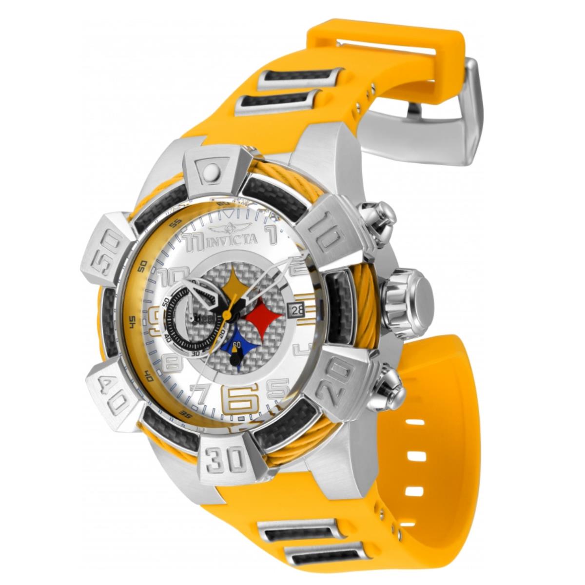 Invicta Nfl Pittsburgh Steelers Men`s 52mm Carbon Fiber Chronograph Watch 35777