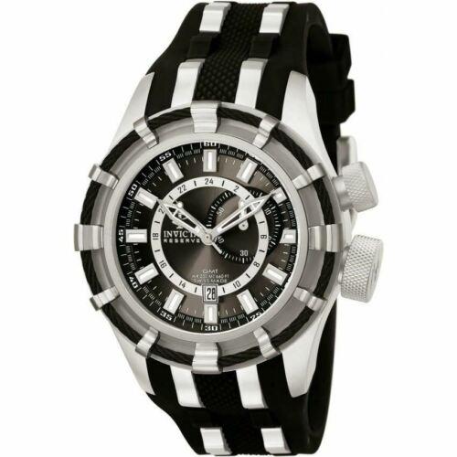 Invicta Men`s Bolt Gmt Gunmetal Dial Black Silicone Strap Watch IN6435 / 6435