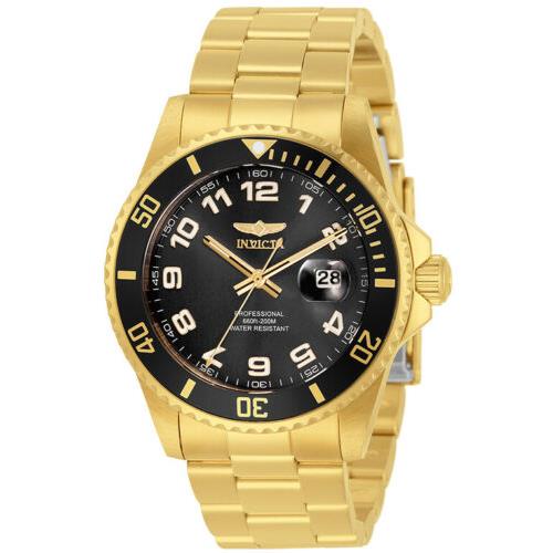 Invicta Men`s Pro Diver Quartz Black Dial Gold Tone Stainless Steel Watch 33271