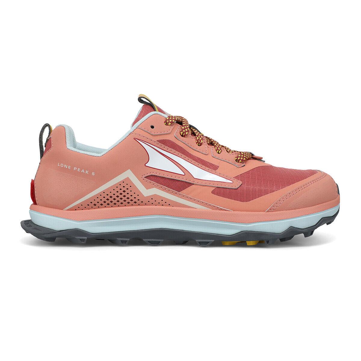 Women`s Altra Lone Peak 5 Rose Coral Hiking Trail Running Shoes Sizes 6-11