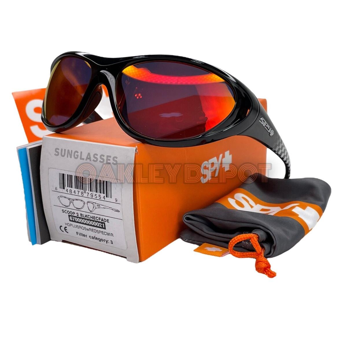 Spy Optic Scoop 2 Black Checkered Fade/red Spectra Sunglasses 6700000000021 - Frame: BLACK CHECKERED FADE, Lens: Red