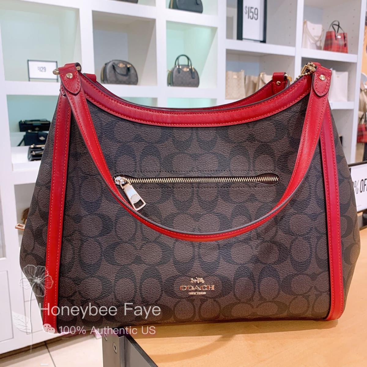 Coach Kristy Shoulder Bag In Colorblock/blocked Signature Canvas C6232 Gold/Brown 1941 Red