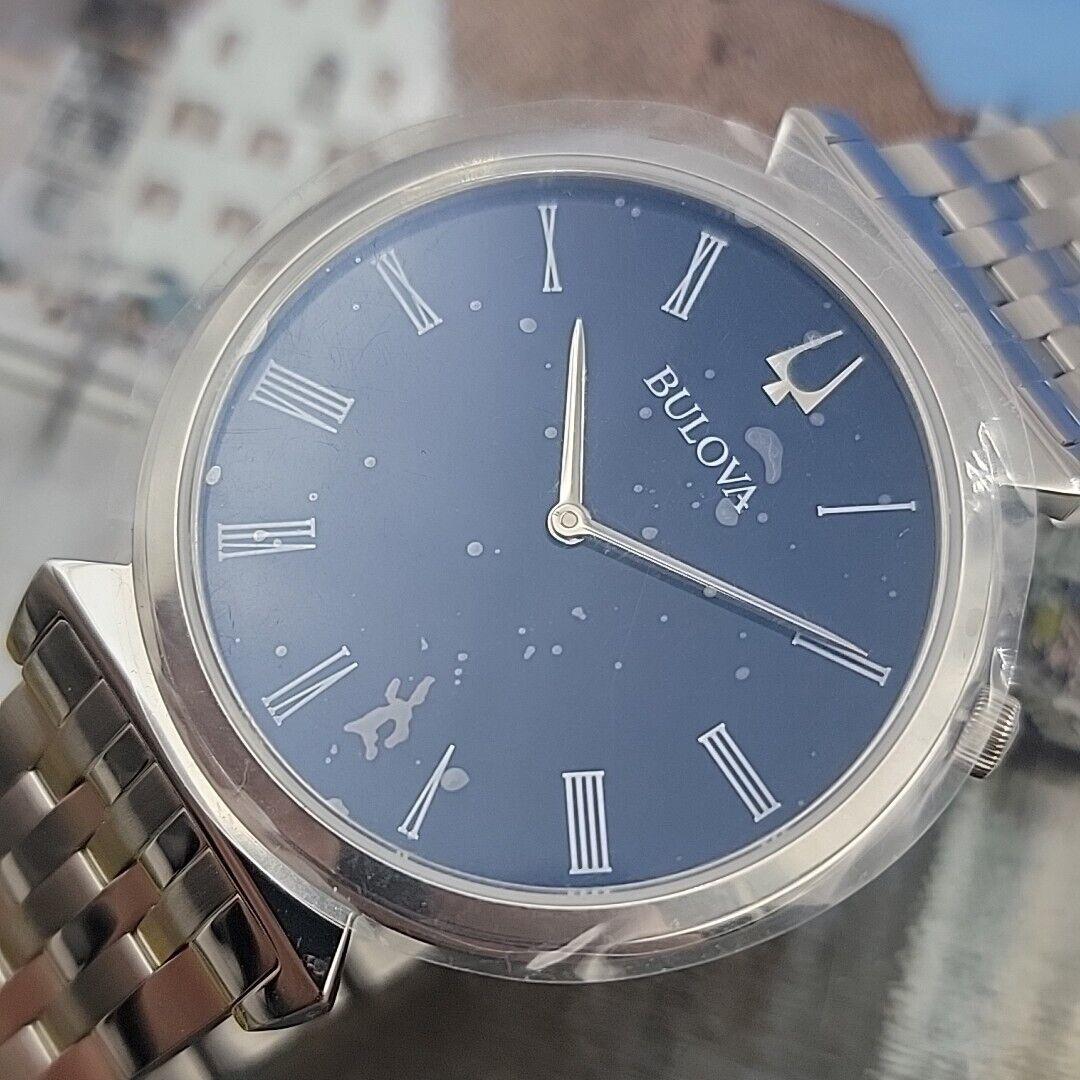 Bulova 96A233 Men`s Blue Watch Roman Numerals Fits 8.25 Wrist Nice and Chic - Dial: Blue, Band: Silver