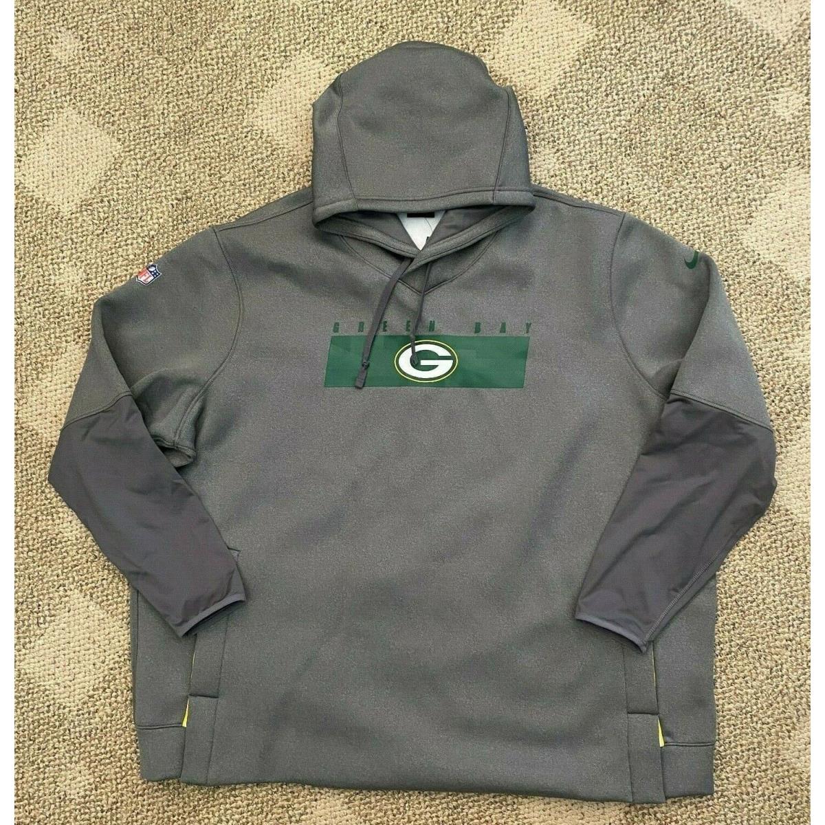 Men`s Large L Nike Therma Hoodie Sweatshirt Gray Nfl Green Bay Packers CI2782