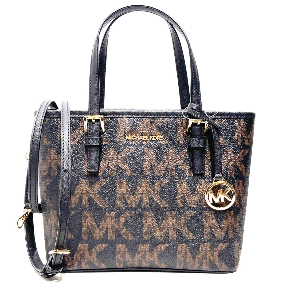 Michael Kors Jet Set Travel Tote Carryall Extra Small Logo Bag Brown Black