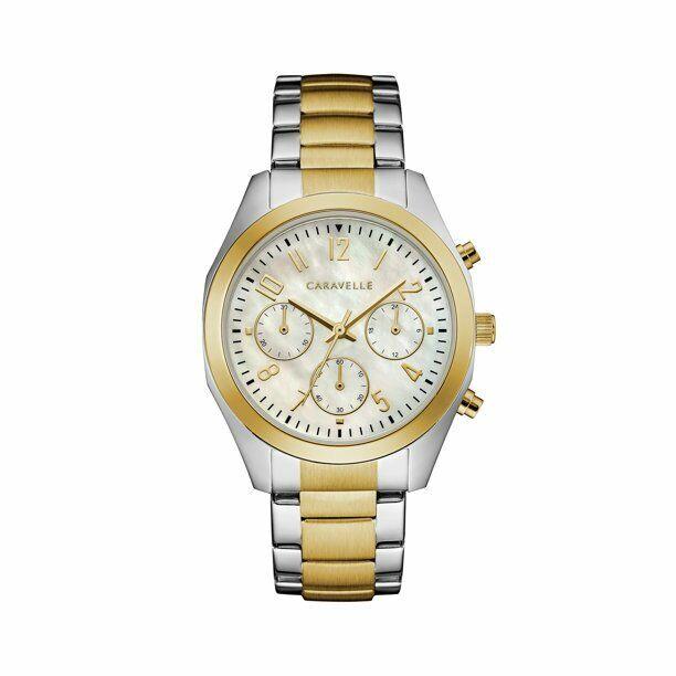 Caravelle Designed By Bulova Women`s Chronograph Sport Watch 36mm 45L169 - Mother of pearl Dial, Two-Tone Band