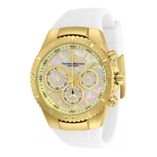Technomarine Sea Manta Women`s 40mm Mother of Pearl Chronograph Watch TM-220071 - Dial: Multicolor, White, Band: White, Bezel: Gold, Yellow