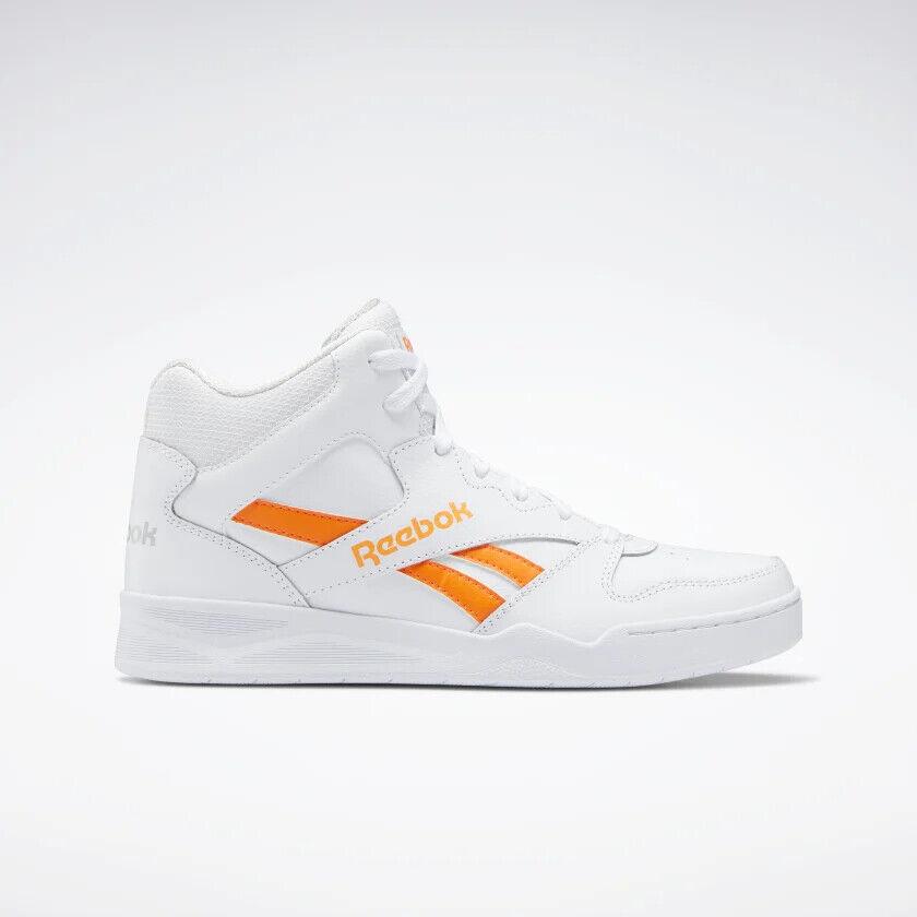 Reebok Men`s High-top Basketball Leather Shoes Motion Control Rubber Outsole White / Smash Orange S23-R / Pure Grey 2